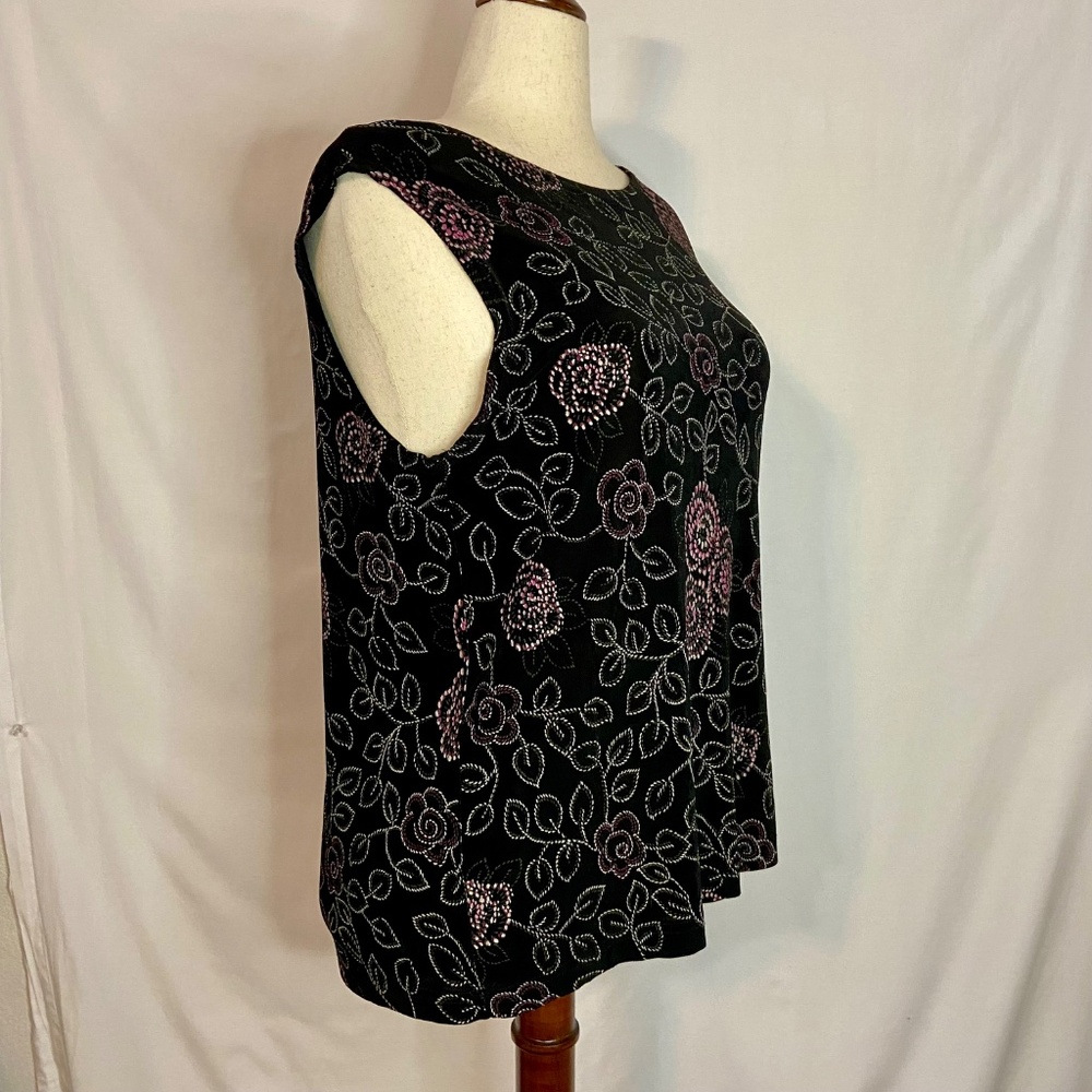 Vikki Vi Black & Flowered Print 2 Piece Tank and Jacket Twin Set Plus Size 1X - Picture 3 of 15